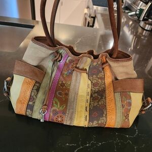 Fossil Bag Boho Floral Leather Shoulder Bag Key Logo Festival Hippie Purse